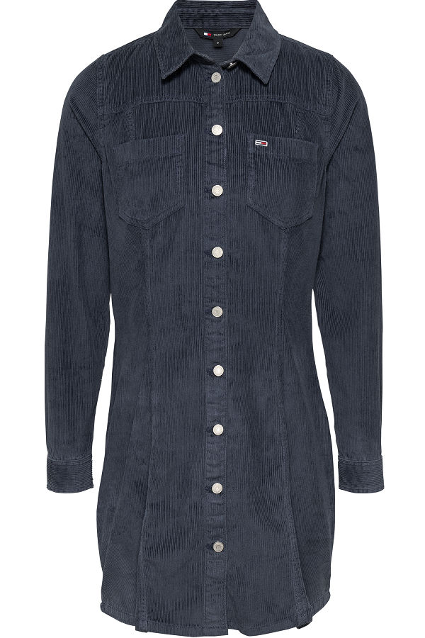 TJW SLIM LS WASHED CORD DRESS - ΜΠΛΕ