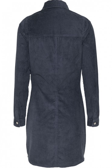 TJW SLIM LS WASHED CORD DRESS - ΜΠΛΕ