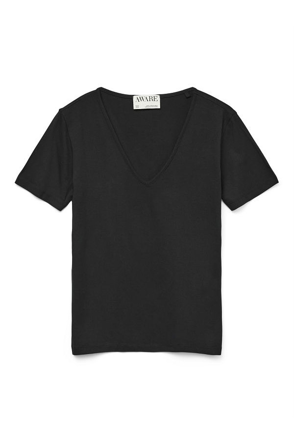 VMPEPPER SS V-NECK T-SHIRT VMA NOOS - ΜΑΥΡΟ