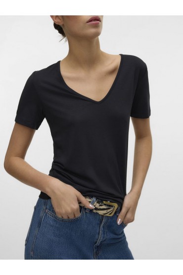 VMPEPPER SS V-NECK T-SHIRT VMA NOOS - ΜΑΥΡΟ