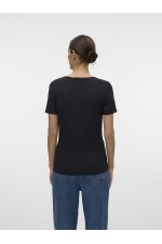 VMPEPPER SS V-NECK T-SHIRT VMA NOOS - ΜΑΥΡΟ