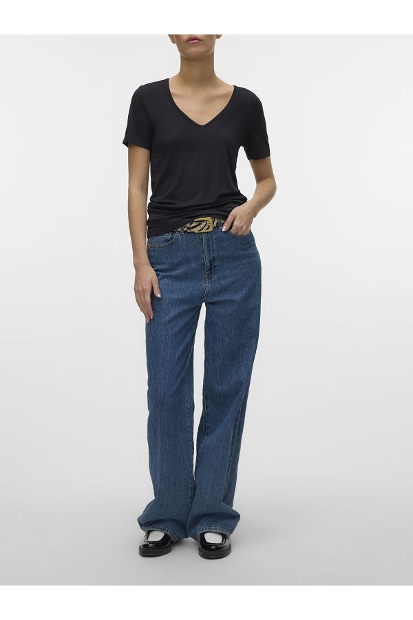 VMPEPPER SS V-NECK T-SHIRT VMA NOOS - ΜΑΥΡΟ