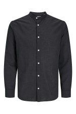 JJEBREEZE LINEN BLE BAND SHIRT LS SN PLS - ΜΑΥΡΟ