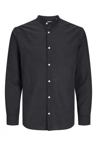 JJEBREEZE LINEN BLE BAND SHIRT LS SN PLS - ΜΑΥΡΟ