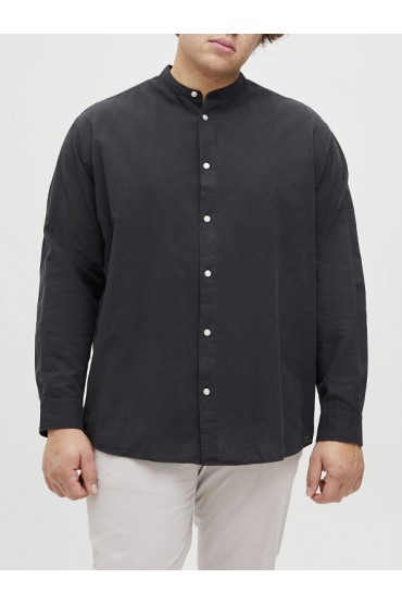 JJEBREEZE LINEN BLE BAND SHIRT LS SN PLS - ΜΑΥΡΟ