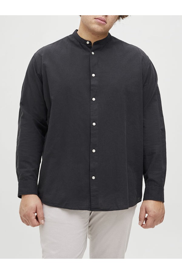 JJEBREEZE LINEN BLE BAND SHIRT LS SN PLS - ΜΑΥΡΟ