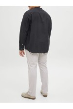 JJEBREEZE LINEN BLE BAND SHIRT LS SN PLS - ΜΑΥΡΟ
