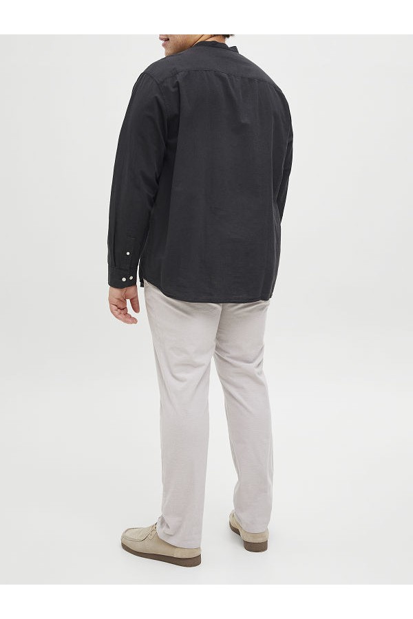 JJEBREEZE LINEN BLE BAND SHIRT LS SN PLS - ΜΑΥΡΟ