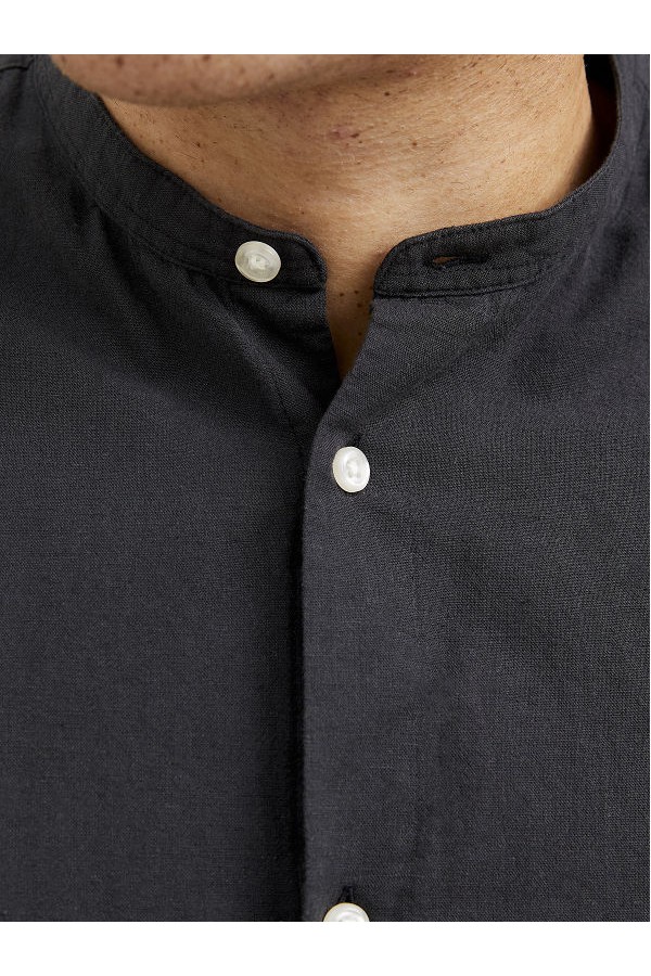JJEBREEZE LINEN BLE BAND SHIRT LS SN PLS - ΜΑΥΡΟ