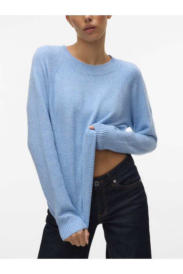 VMDOFFY LS O-NECK BLOUSE GA NOOS - ΜΠΛΕ ΑΝΟΙΧΤΟ
