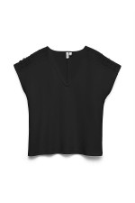 VMJINIMA S/L V-NECK LACE TOP - ΜΑΥΡΟ