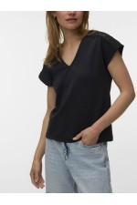 VMJINIMA S/L V-NECK LACE TOP - ΜΑΥΡΟ