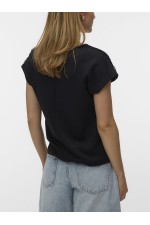 VMJINIMA S/L V-NECK LACE TOP - ΜΑΥΡΟ