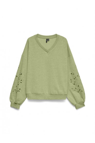 VMELLIE LS V-NECK EMB SWEAT JRS EXP - ΠΡΑΣΙΝΟ