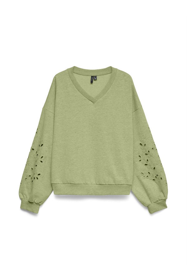VMELLIE LS V-NECK EMB SWEAT JRS EXP - ΠΡΑΣΙΝΟ