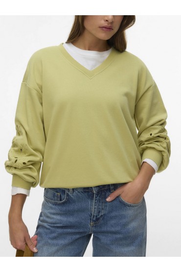 VMELLIE LS V-NECK EMB SWEAT JRS EXP - ΠΡΑΣΙΝΟ