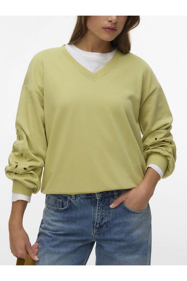 VMELLIE LS V-NECK EMB SWEAT JRS EXP - ΠΡΑΣΙΝΟ