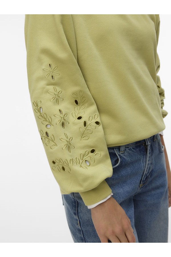 VMELLIE LS V-NECK EMB SWEAT JRS EXP - ΠΡΑΣΙΝΟ