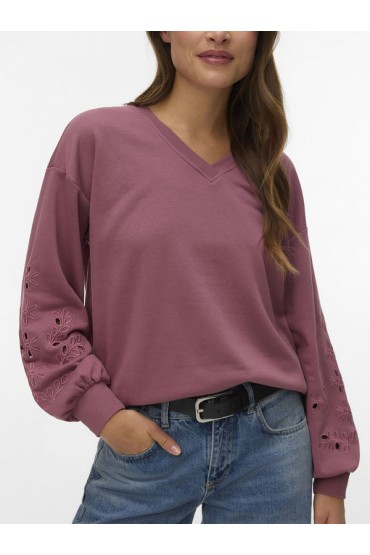 VMELLIE LS V-NECK EMB SWEAT JRS EXP - ΡΟΖ