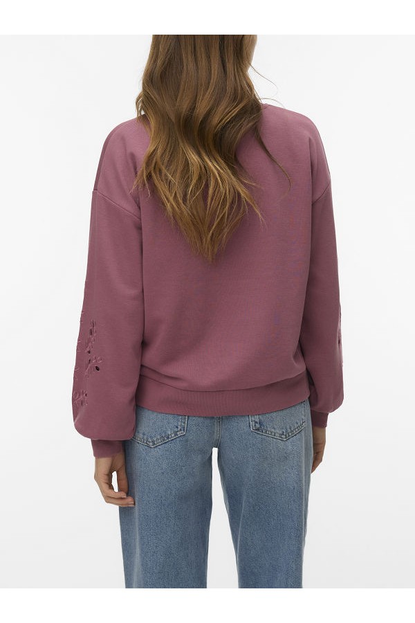 VMELLIE LS V-NECK EMB SWEAT JRS EXP - ΡΟΖ