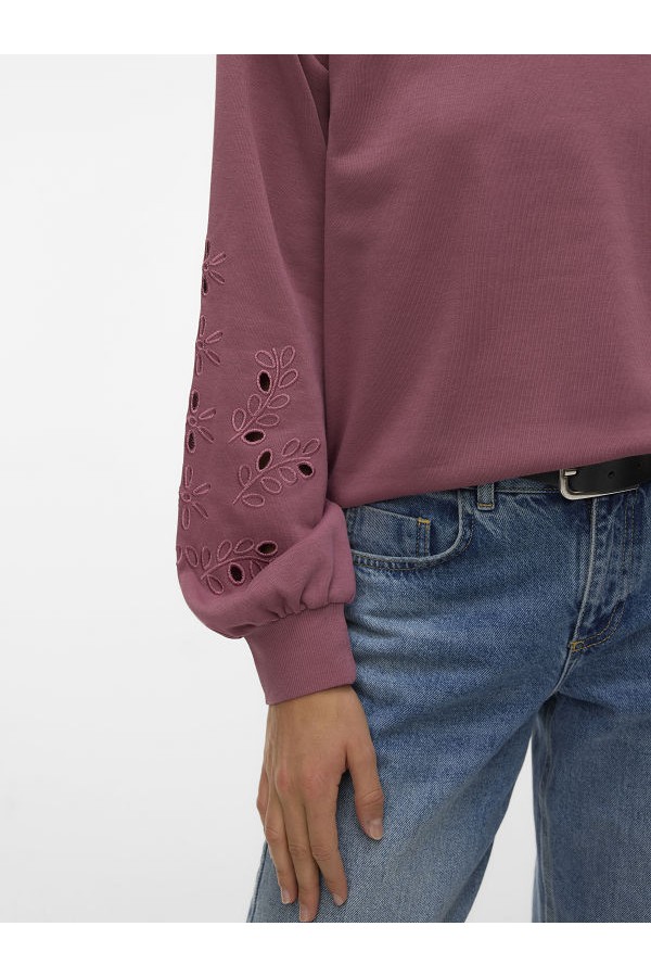 VMELLIE LS V-NECK EMB SWEAT JRS EXP - ΡΟΖ