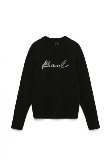 VMHENRIETTA LS PEARL KNIT PULLOVER - ΜΑΥΡΟ