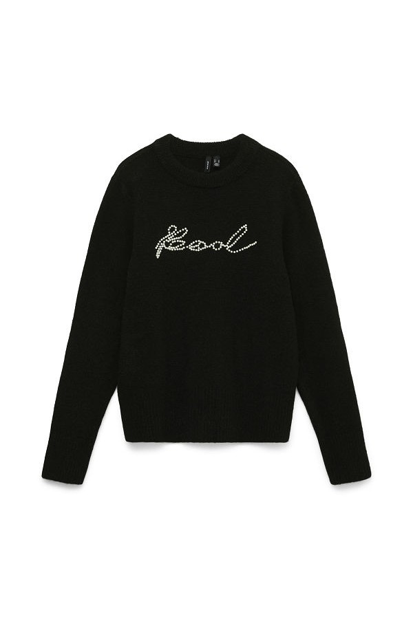 VMHENRIETTA LS PEARL KNIT PULLOVER - ΜΑΥΡΟ