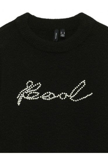 VMHENRIETTA LS PEARL KNIT PULLOVER - ΜΑΥΡΟ