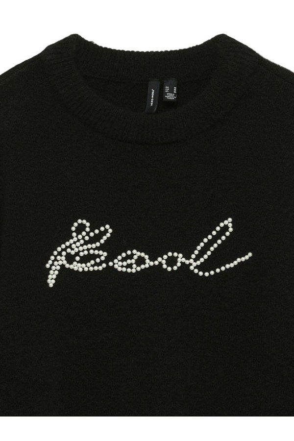 VMHENRIETTA LS PEARL KNIT PULLOVER - ΜΑΥΡΟ