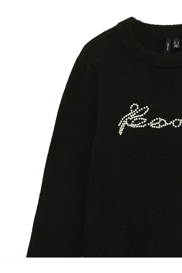 VMHENRIETTA LS PEARL KNIT PULLOVER - ΜΑΥΡΟ