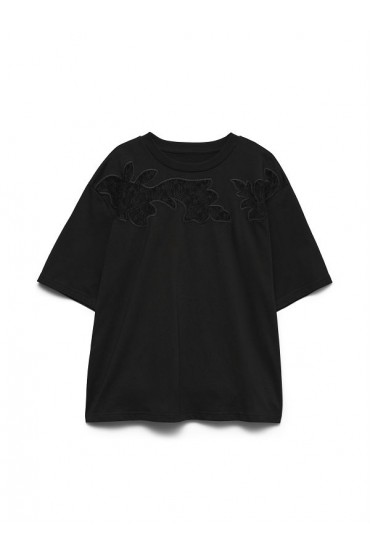 VMDANIELLA SS LACE INSERT TEE EXP - ΜΑΥΡΟ