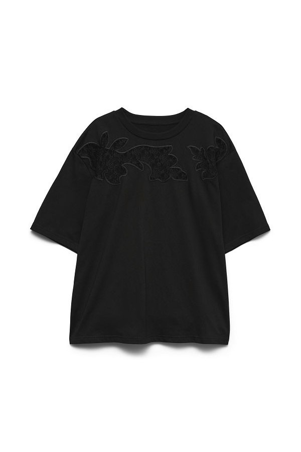 VMDANIELLA SS LACE INSERT TEE EXP - ΜΑΥΡΟ