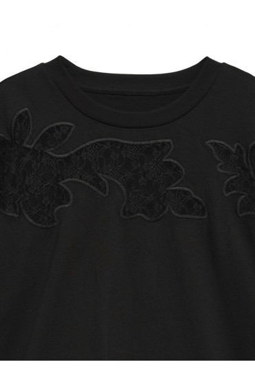 VMDANIELLA SS LACE INSERT TEE EXP - ΜΑΥΡΟ