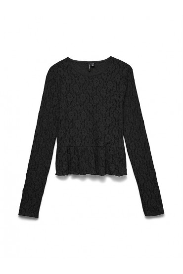 VMFLORA LS PEPLUM TOP JRS - ΜΑΥΡΟ