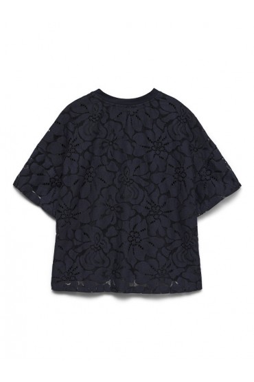 VMSHARON SS BACK LACE TEE EXP - ΜΠΛΕ