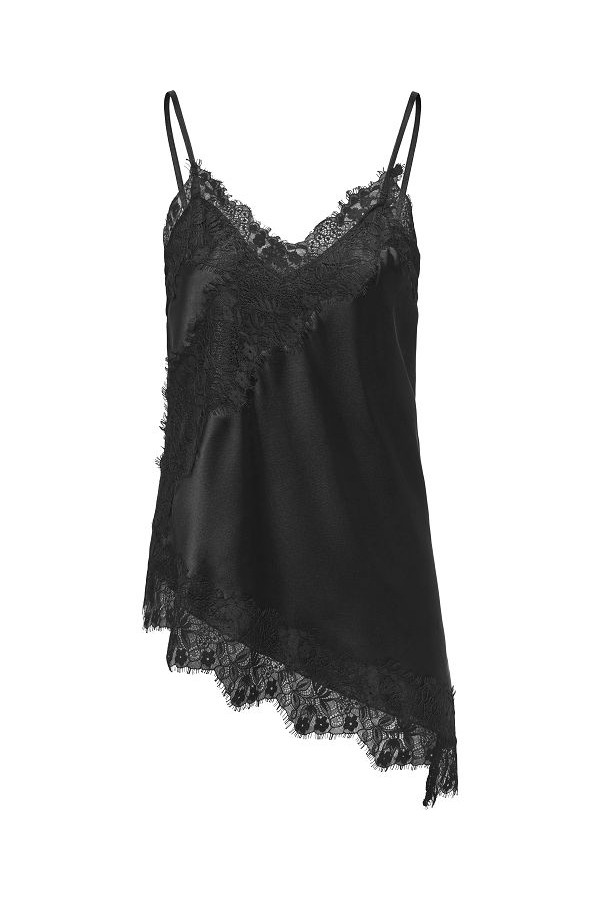 ONLINDONA STRAP SATIN LACE TOP WVN - ΜΑΥΡΟ