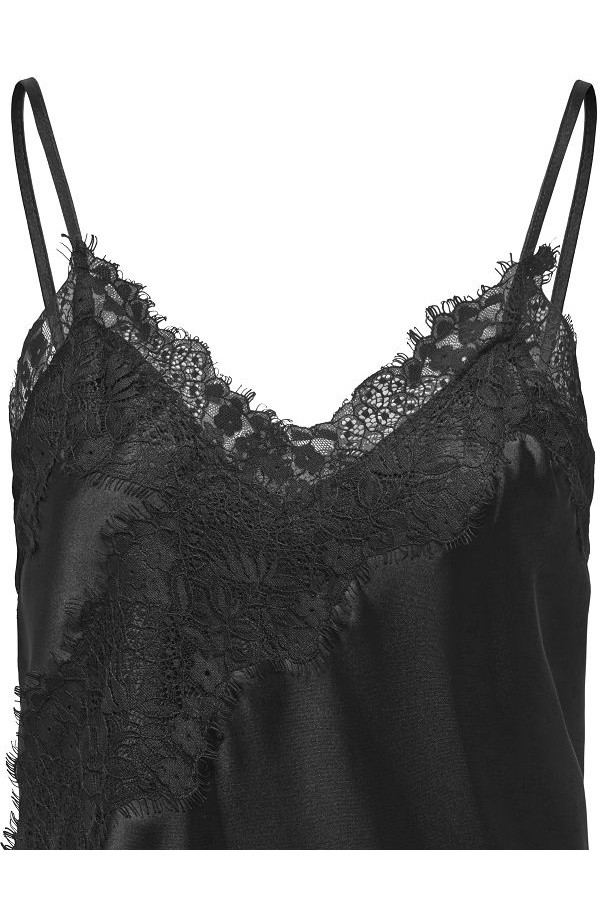 ONLINDONA STRAP SATIN LACE TOP WVN - ΜΑΥΡΟ