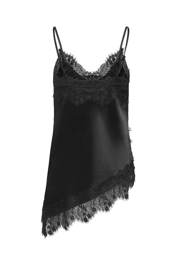 ONLINDONA STRAP SATIN LACE TOP WVN - ΜΑΥΡΟ