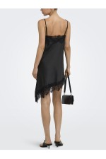 ONLINDONA STRAP SATIN LACE DRESS WVN - ΜΑΥΡΟ