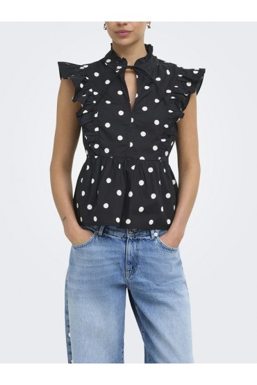ONLKAI S/L PEPLUM FRILL WVN - ΜΑΥΡΟ