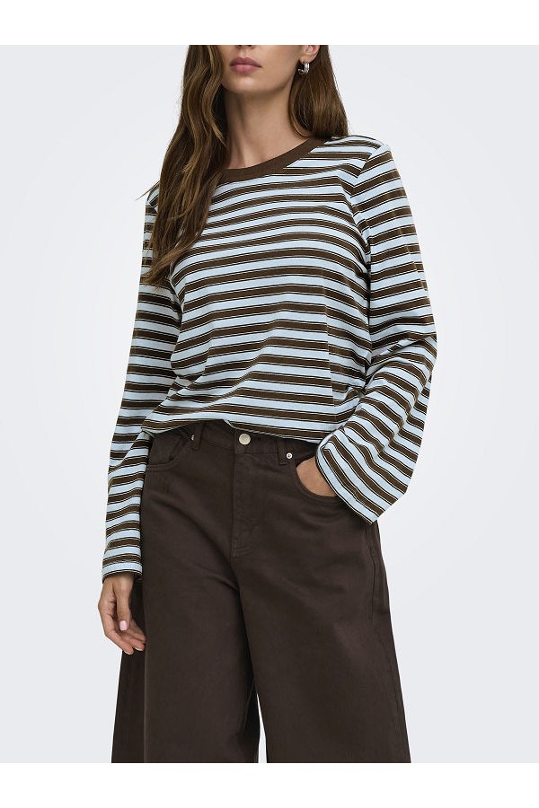 ONLLUNA HAPPY L/S O-NECK STRIPE TEE JRS - ΜΠΛΕ ΑΝΟΙΧΤΟ