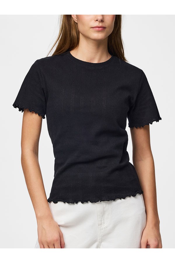 PCMARIE SS O-NECK POIN TOP JRS NOOS BC - ΜΑΥΡΟ