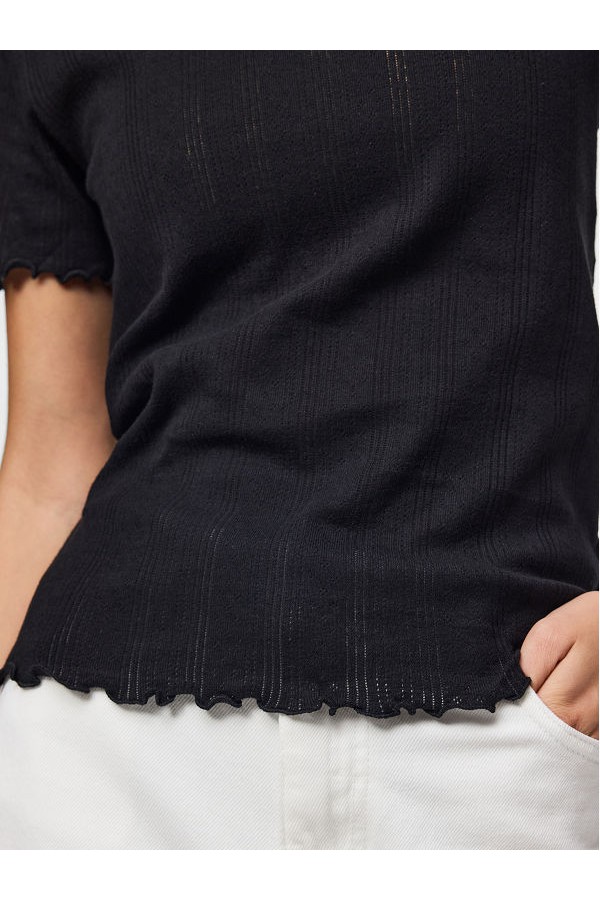 PCMARIE SS O-NECK POIN TOP JRS NOOS BC - ΜΑΥΡΟ