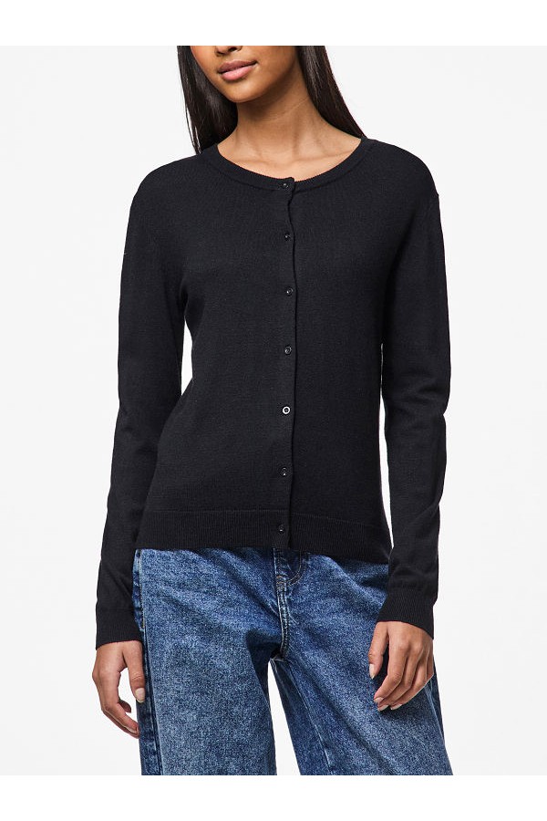 PCNORA LS O-NECK KNIT CARDIGAN NOOS - ΜΑΥΡΟ