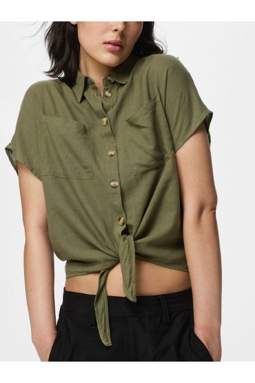 PCPIA LINEN BLEND SS TIE SHIRT WVN NOOS - ΠΡΑΣΙΝΟ