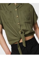 PCPIA LINEN BLEND SS TIE SHIRT WVN NOOS - ΠΡΑΣΙΝΟ