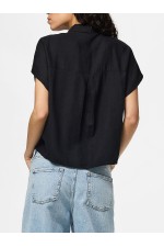 PCPIA LINEN BLEND SS TIE SHIRT WVN NOOS - ΜΑΥΡΟ