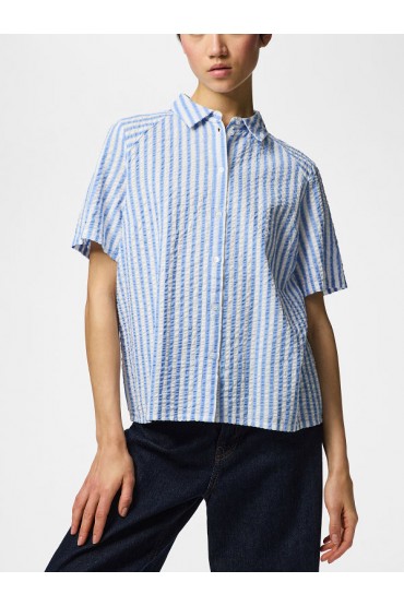 PCSTINNA SS SHIRT WVN NOOS - ΜΠΛΕ ΑΝΟΙΧΤΟ