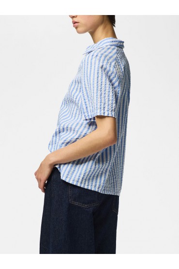 PCSTINNA SS SHIRT WVN NOOS - ΜΠΛΕ ΑΝΟΙΧΤΟ