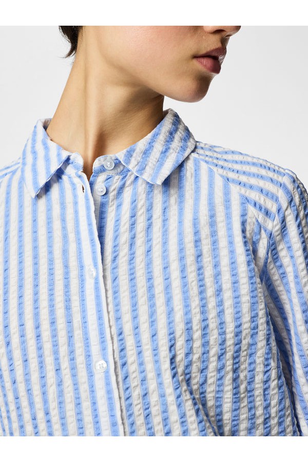 PCSTINNA SS SHIRT WVN NOOS - ΜΠΛΕ ΑΝΟΙΧΤΟ